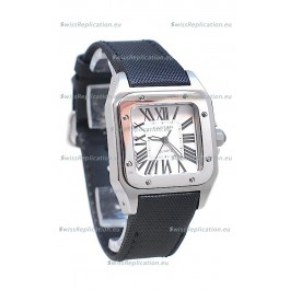 Cartier Santos 100 Japanese Ladies Replica Watch in Black Satin Strap