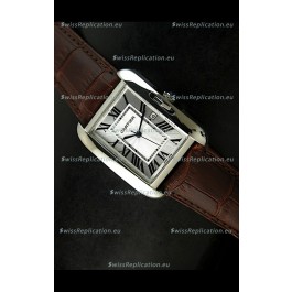 Cartier Tank Ladies Replica Watch in Steel Case/Brown Strap