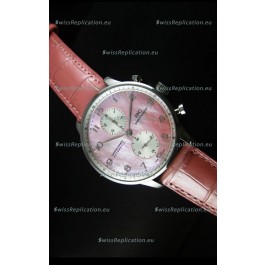 IWC Portuguese Chronograph Swiss Replica Watch in Pink Pearl Dial - 1:1 Mirror Replica Edition