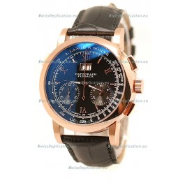A.Lange & Sohne Datograph Flyback Swiss Replica Rose Gold Watch in Black Dial
