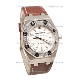 Audemars Piguet Royal Oak Steel Swiss Watch in Brown Leather Strap