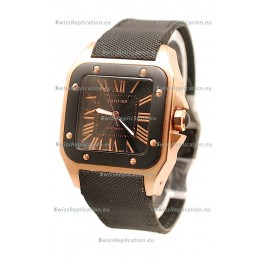 Cartier Santos 100 Swiss Replica Pink Gold Watch in Black Dial