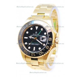 Rolex GMT Masters II 2011 Edition Swiss Replica Gold Watch in Black Cerarmic Bezel