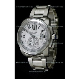 Cartier Calibre de Japanese Replica Steel Watch in White Dial