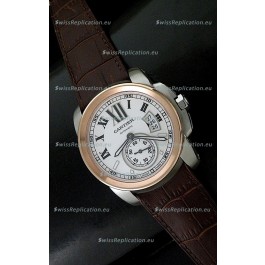 Cartier Calibre de Japanese Replica Steel Watch in Brown Leather Strap