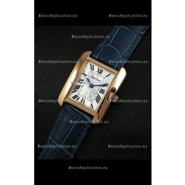 Cartier Louis Japanese Replica Ladies Rose Gold Watch in Blue Strap