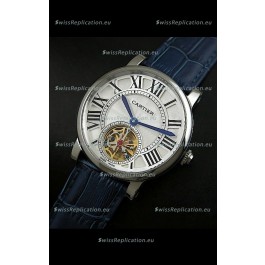 Cartier Ronde de Tourbillon Japanese Replica Watch in Blue Strap
