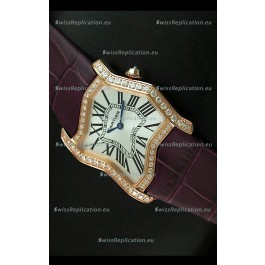 Cartier Tank Folle Ladies Replica Watch in Yellow Gold Case/Maroon Strap