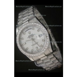 Rolex Day Date Just Japanese Replica Watch in Full Diamond Bezel