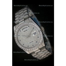 Rolex Day Date Just Japanese Replica Watch in Full Diamonds Dial 