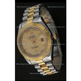 Rolex Day Date Just Japanese Replica Two Tone Gold Watch in Golden Dial