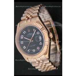 Rolex Datejust Swiss Replica Rose Gold Watch in Black Dial