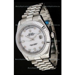 Rolex Oyster Perpetual Day Date Japanese Replica Watch in White Mother of Pearl Dial