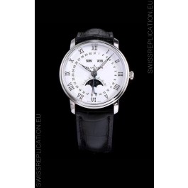 Blancpain "Villeret Quantième Complet" 904L Steel Swiss Watch in White Dial