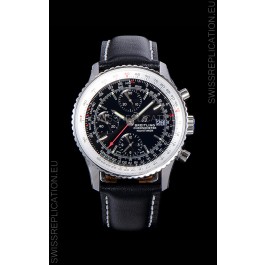 Breitling Navitimer 1 Chronograph 41MM Swiss Watch Black Dial in 904L Steel - Leather Strap