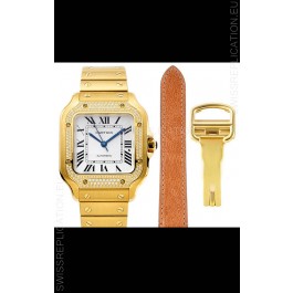 Cartier "Santos De Cartier" Mens XL 1:1 Mirror Replica Watch in Yellow Gold Casing