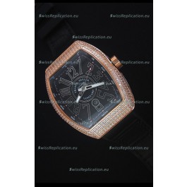 Franck Muller Vanguard Gold Swiss Replica Watch in Black Dial 