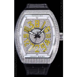 Franck Muller Vanguard Crazy Hours Edition Swiss Replica Watch - Yellow Numerals