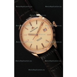 Jaeger LeCoultre Geophysic True Second Pink Gold Swiss Replica Watch Gold Dial 