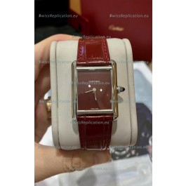 Must De Cartier Tank Edition Watch in 904L Stainless Steel Casing Maroon Dial