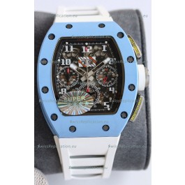 Richard Mille RM011 Blue Ceramic Casin White Rubber Strap 1:1 Mirror Swiss Replica Watch 