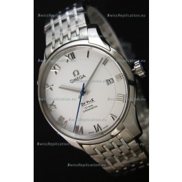 Omega De-Ville Annual Calendar Steel Strap Swiss Replica Watch 1:1 Mirror Edition in White Dial