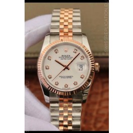 Rolex Datejust 36MM Cal.3135 Movement Swiss Replica Watch in 904L Steel Two Tone Casing White Dial