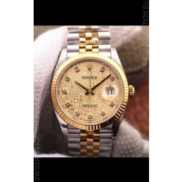 Rolex Datejust 36MM Cal.3135 Movement Swiss Replica Watch in 904L Steel Two Tone Casing Computer Dial