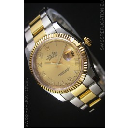 Rolex Datejust Replica Japanese Watch - Two Tone Plating with Gold Dial in 36MM Casing
