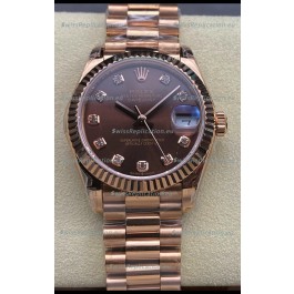 Rolex Datejust 31MM Swiss Watch in 904L Steel Rose Gold Chocolate Dial 1:1 Mirror Replica