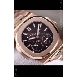 Patek Philippe Nautilus 5712/R 1:1 Quality Swiss Replica Watch in Brown Dial Gold Strap