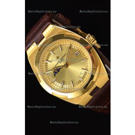 Vacheron Constantin Overseas MoonPhase Yellow Gold Swiss Watch in Brown Strap