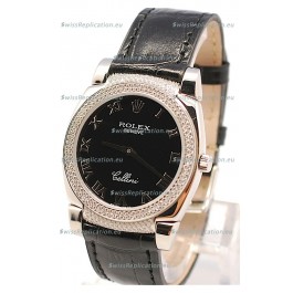 Rolex Cellini Cestello Ladies Swiss Watch in Black Face Roman Markers