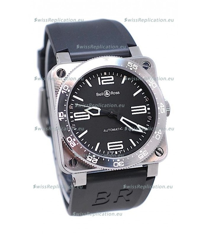 Bell and Ross BR 03 Type Aviation Brushed Steel Swiss Automatic Watch in Black Dial