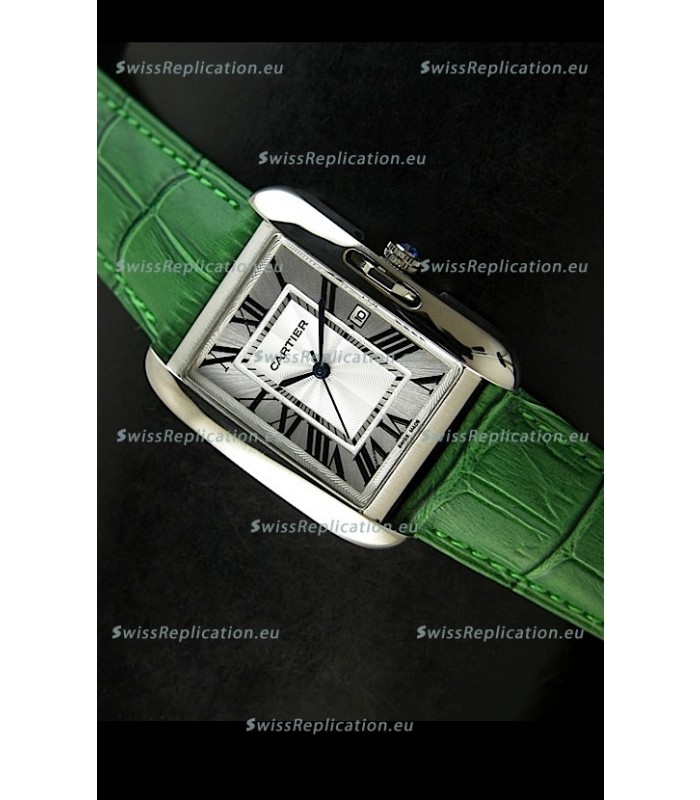 Cartier Tank Ladies Replica Watch in Steel Case/Green Strap