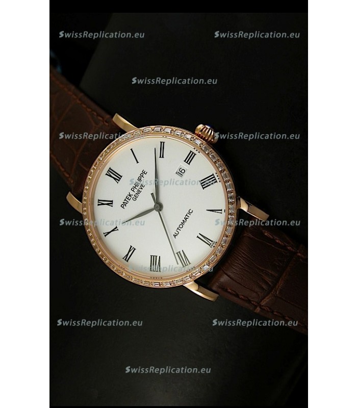 Patek Philippe Calatrava 5120 Swiss Replica Watch in Pink Gold Casing - Roman Hours