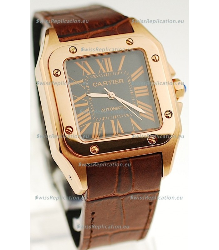 Cartier Santos 100 Swiss Replica Gold Automatic Watch
