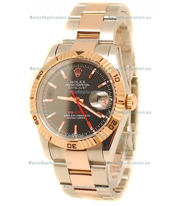 Rolex Datejust Turn O Graph Japanese Rose Gold Watch in Black Dial