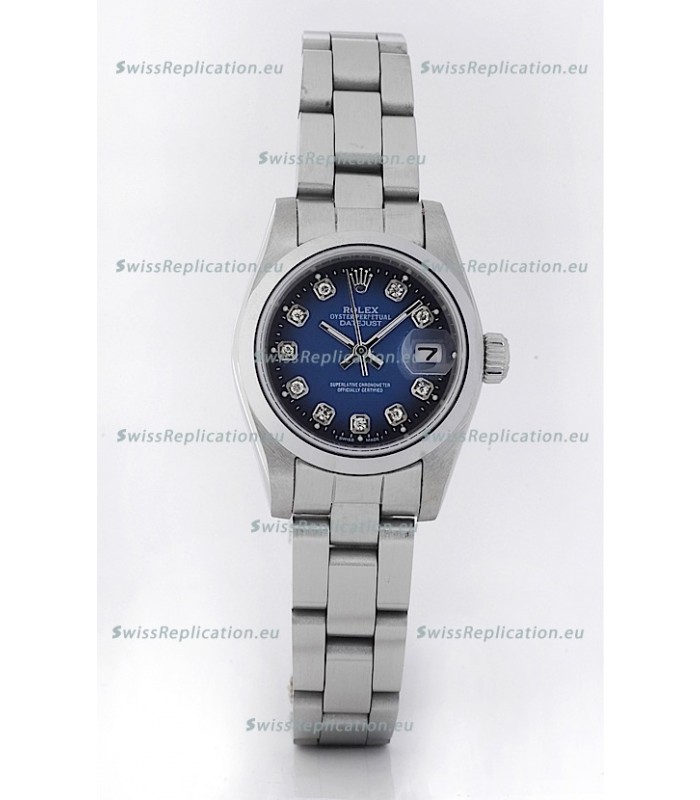 Rolex DateJust - Silver Lady's Swiss Replica Watch in Dark Blue Dial