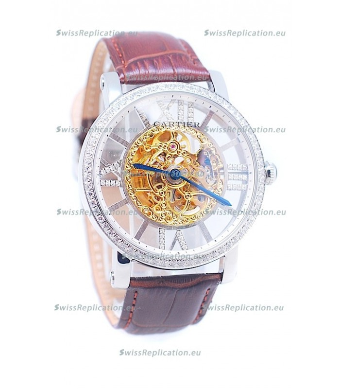 Ronde De Cartier Skeleton Watch in Diamond Bezel