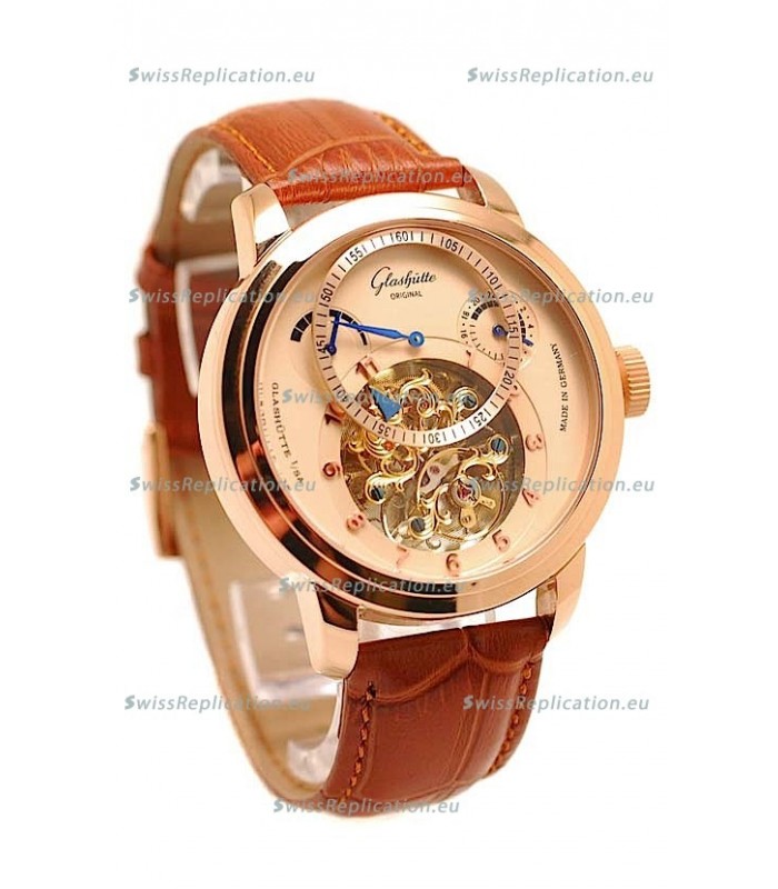 Glashutte Panaomatic Regulator Tourbillon Japanese Replica Pink Gold Watch