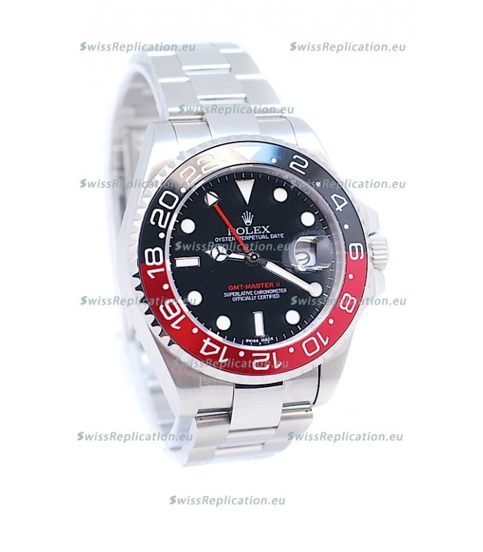 Rolex GMT Masters II 2011 Edition Swiss Replica Watch in Black & Red Cerarmic Bezel
