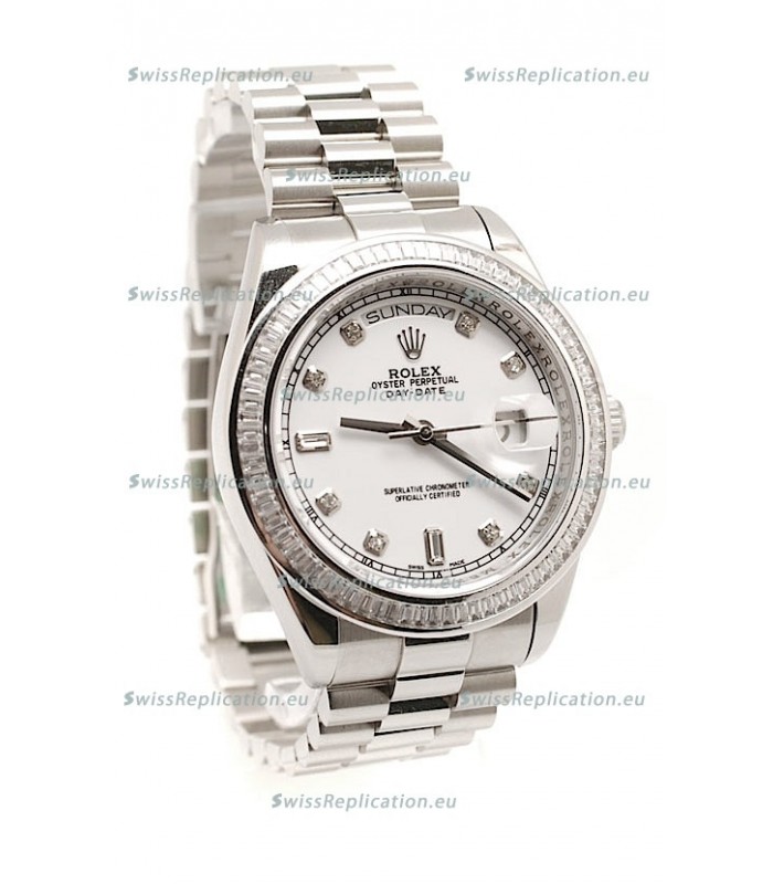 Rolex Day Date Silver Swiss Mens Watch