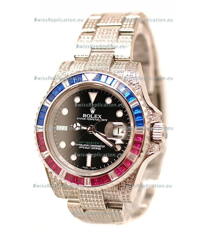 Rolex GMT Masters II 2011 Edition Swiss Replica Watch with Diamonds Casing and Bezel