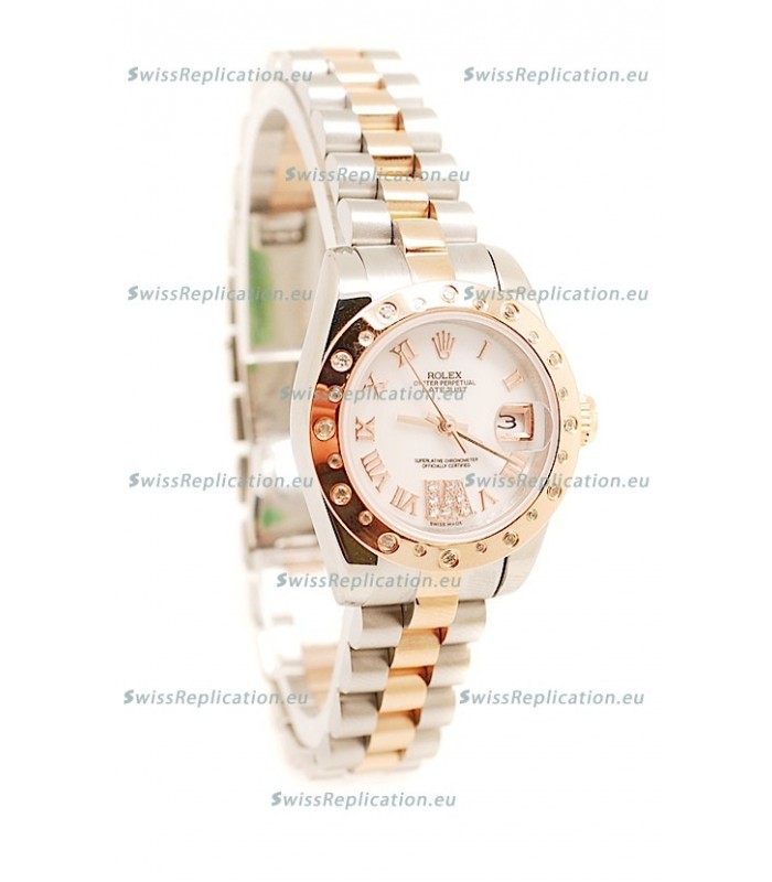 Rolex DateJust - Two Tone Lady Swiss Replica Pink Gold Watch