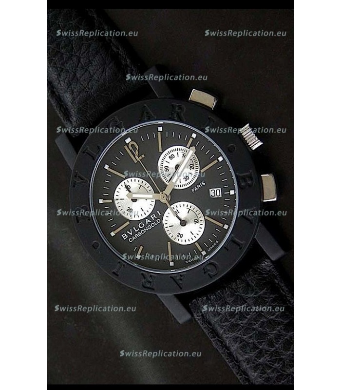 Bvlgari Carbongold Japanese Replica Quartz PVD Watch in Black Dial