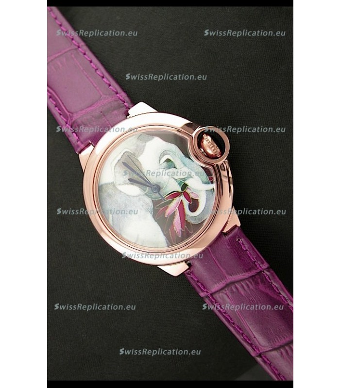 Ballon De Cartier Watch in Elephant Lacquered Dial and Pink Gold Casing