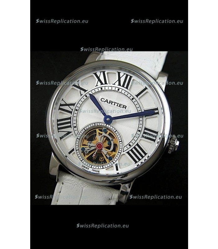 Cartier Ronde de Tourbillon Japanese Replica Watch in White Strap