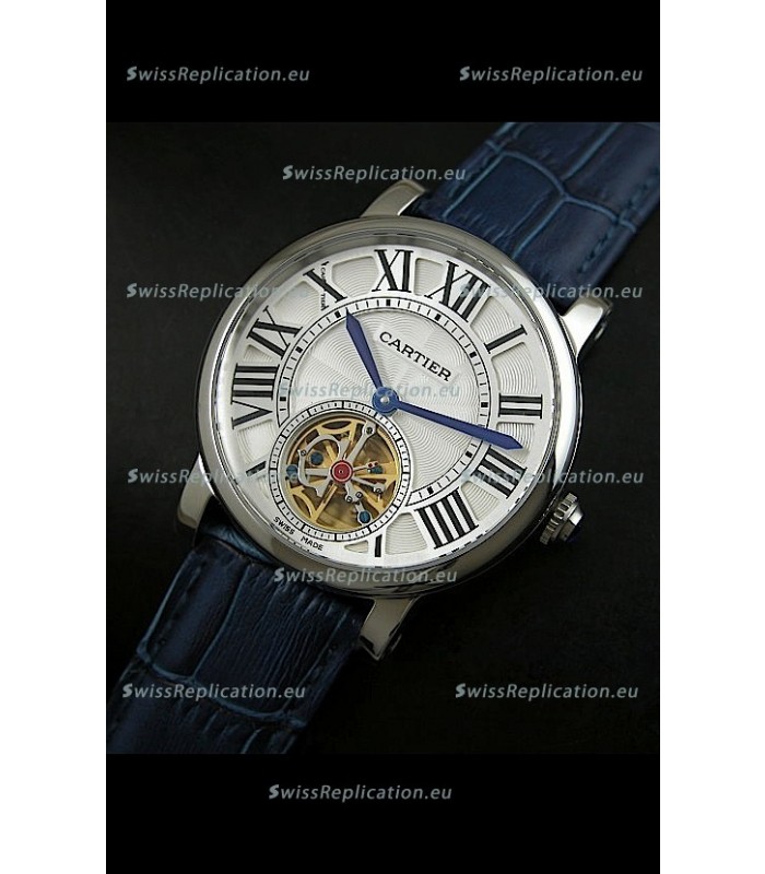 Cartier Ronde de Tourbillon Japanese Replica Watch in Blue Strap