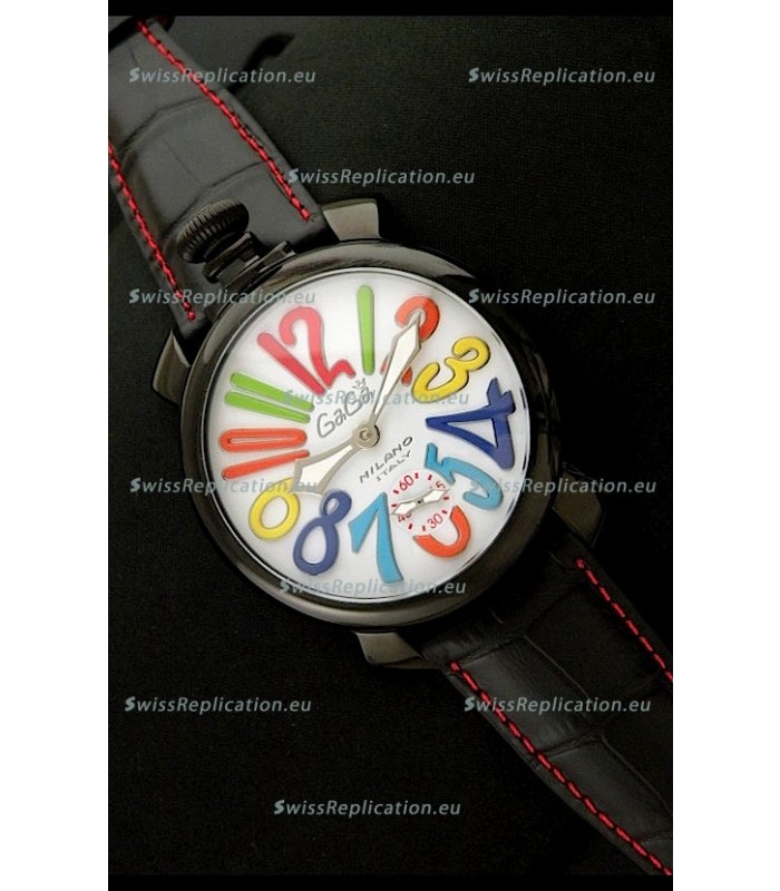 Gaga Milano Italy Japanese Replica PVD Watch in Black Leather Strap